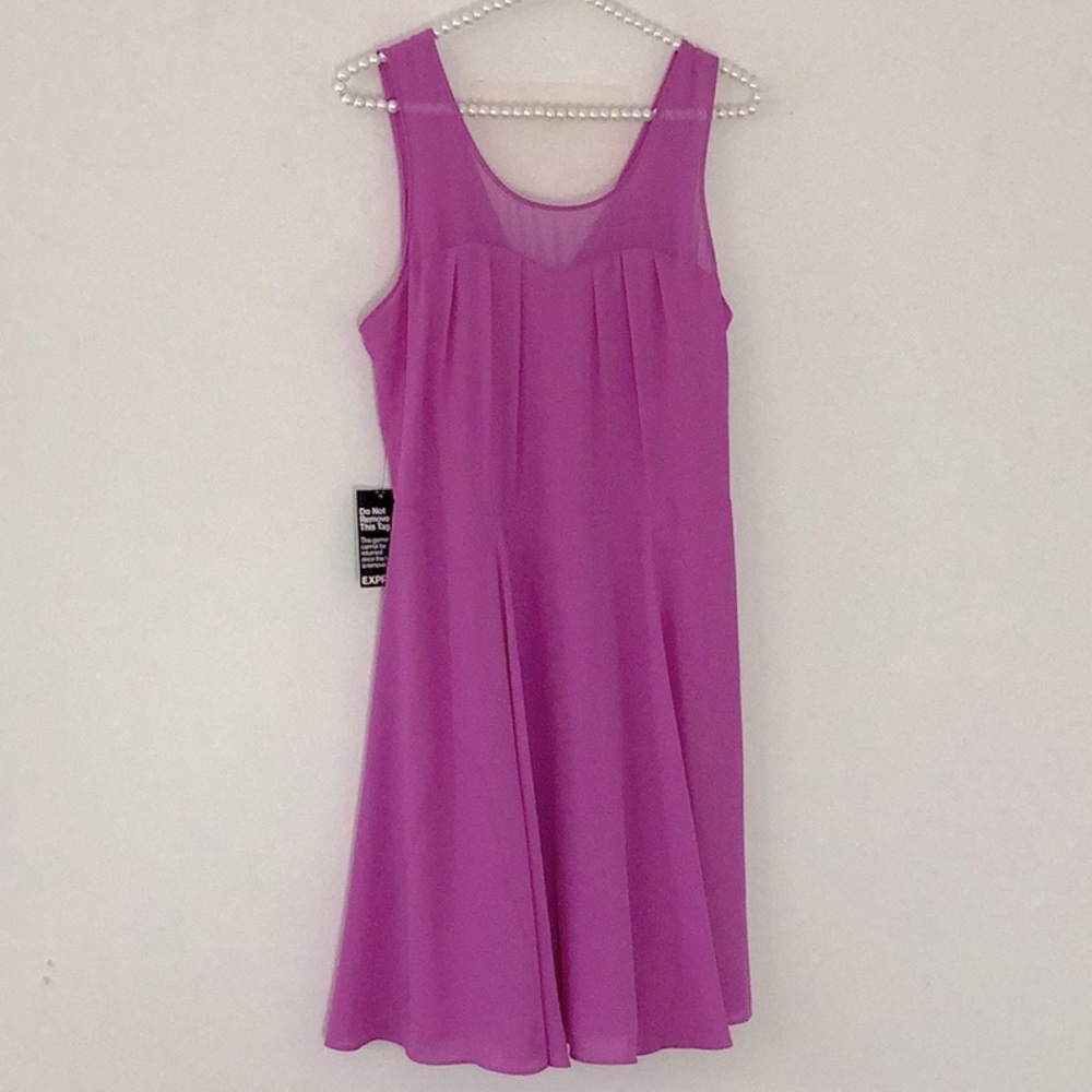 Express, Vibrant Sleeveless Party Prom Wedding Dress. Mesh Neckline, Pleats